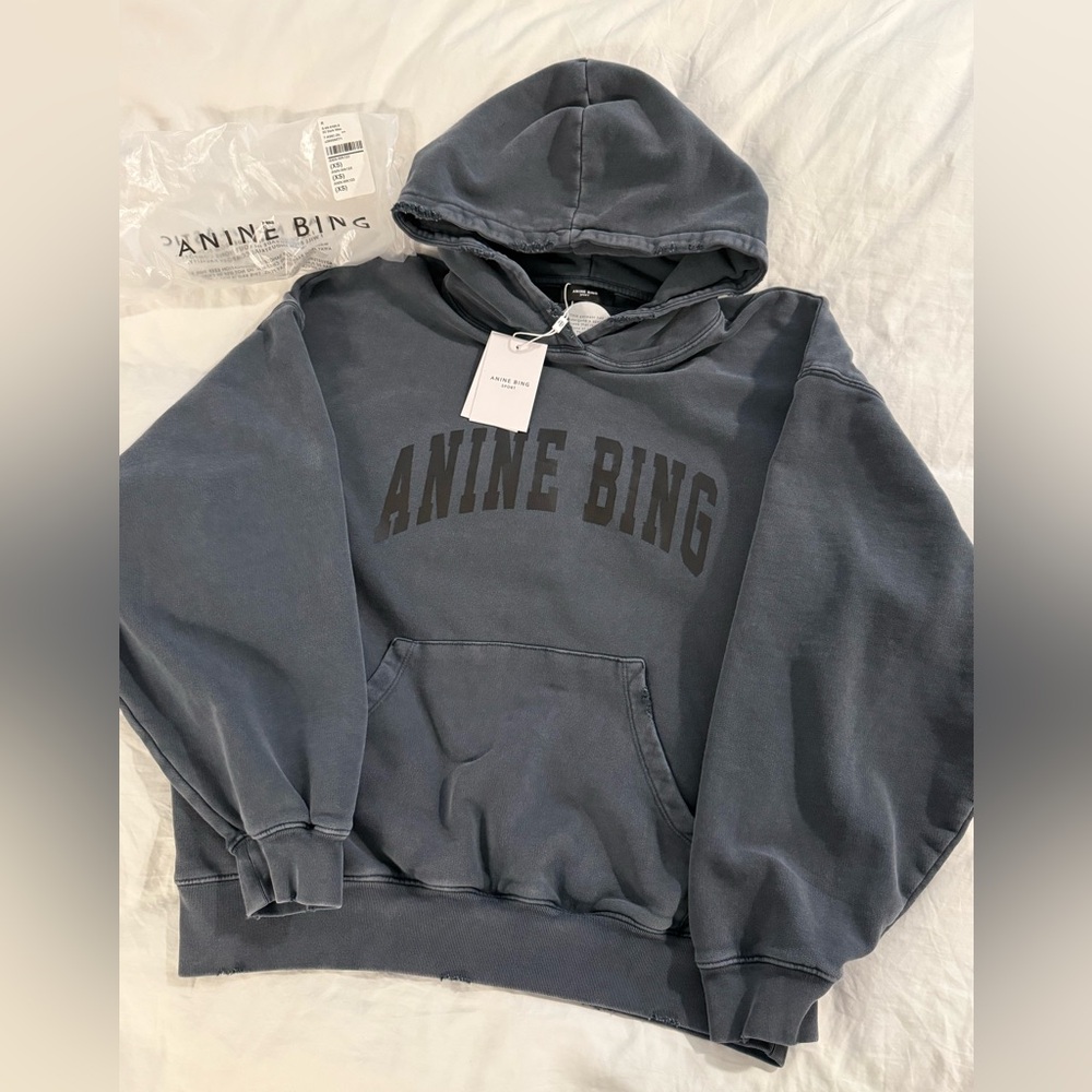 NWT Anine Bing Harvey Sweatshirt in Dark Washed Black - size XS